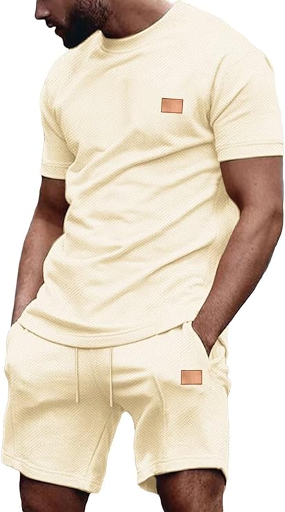 Mens Short Sets 2 Piece Outfits Summer Casual T Shirts and Shorts Tracksuit Sets with Pockets